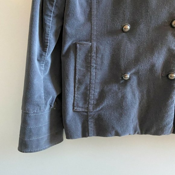 H&M Grey Velvet Pea Coat with Metal Buttons Size 14 - Picture 9 of 10
